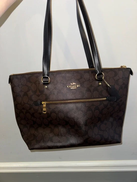 Coach Brown Signature Tote with Black Leather Straps - Picture 3 of 3